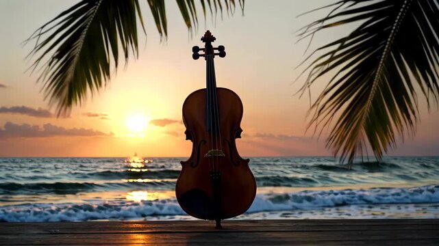 Violin at sunset by the sea Violin at sunset by the sea