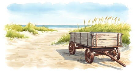 Obraz premium watercolor of a woody wagon by the beach, great for retro-style branding, decor prints, or adventure-themed graphics.