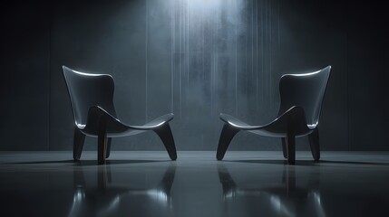 sleek chair set with symmetrical background, high clarity, 8k resolution