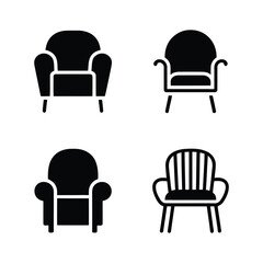 Four black armchair icons furniture