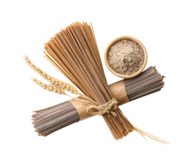 Making healthy soba noodles kitchen cooking tutorial cozy home overhead view isolated on transparent background, png