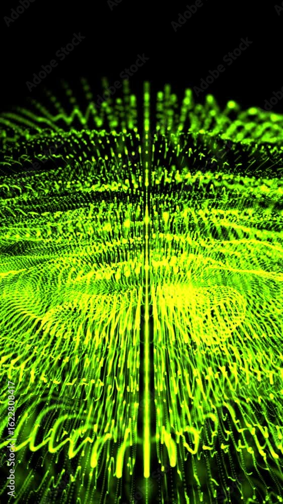 Aufkleber intense green digital field of glowing lines and pulses forming an energetic abstract wave pattern