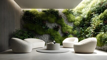small sitting area with natural texture furniture, bright tones, 8k resolution