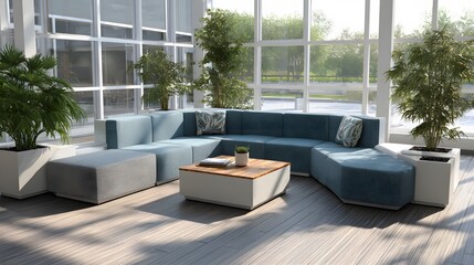 soft cushion seat with low table, corner setup, daylight clarity, 8k resolution