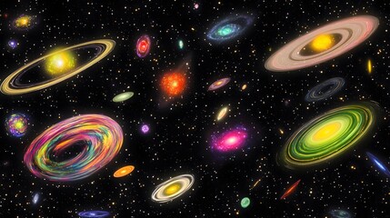 Vibrant Colorful Galaxies in Space Nebula
