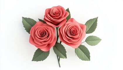 Fototapeta premium Stunning Bouquet Featuring Three Red Roses And Lush Leaves: Perfect For Wedding, Birthday, Valentine'S Day, Mother'S Day, And Other Holidays. Floral Decor For Special Occasions.
