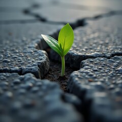 Simple scene of new life emerging in difficult environment