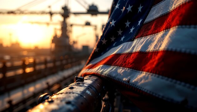 American Flag at Sunset: Honoring Naval Service and National Pride