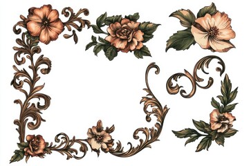 Ornate Floral Frame Design With Roses and Swirls