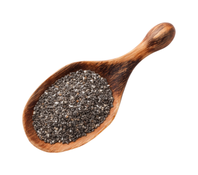 Chia seeds in wooden spoon culinary ingredients rustic kitchen view isolated on transparent background, png - Powered by Adobe