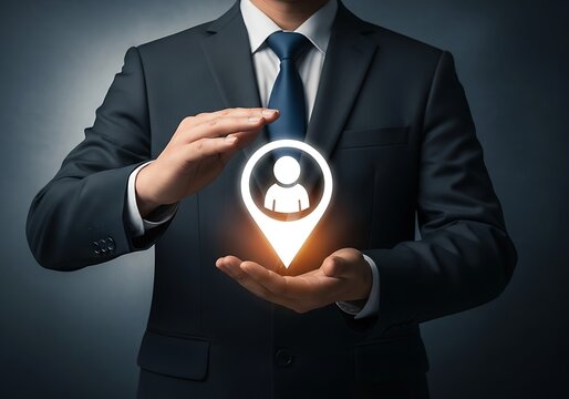 Man holding person icon and location pin