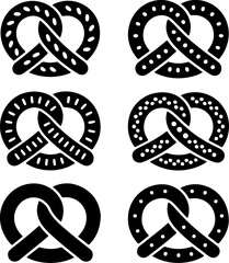 black silhouette vector illustrations of pretzels with different twist styles