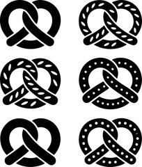 black silhouette vector illustrations of pretzels with different twist styles