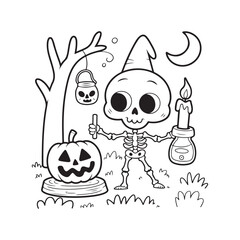 Bold and Easy Cozy Halloween Coloring Pages, Vector Illustration, Black and White, Halloween, Coloring Pages, Bold and Easy Halloween Printable, Halloween holiday, Cozy Halloween Coloring Page,