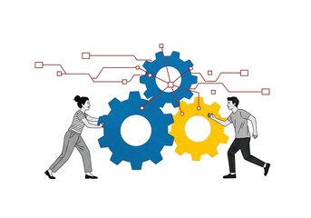People working together with gears