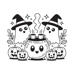 Bold and Easy Cozy Halloween Coloring Pages, Vector Illustration, Black and White, Halloween, Coloring Pages, Bold and Easy Halloween Printable, Halloween holiday, Cozy Halloween Coloring Page,