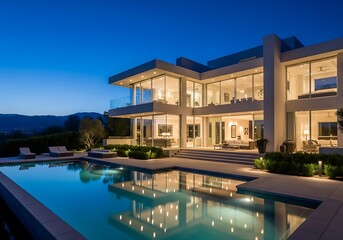 Fototapeta premium Modern luxury mansion at night