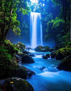 Lush waterfall cascading through a jungle