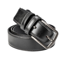 Stylish black leather belt for men fashion accessories modern look isolated on transparent background, png