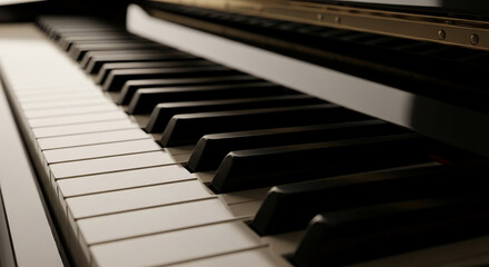 Naklejka premium Close-up of piano keys, white and black, showing texture and detail, suggesting musical creativity and artistry