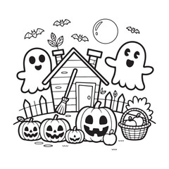 Bold and Easy Cozy Halloween Coloring Pages, Vector Illustration, Black and White, Halloween, Coloring Pages, Bold and Easy Halloween Printable, Halloween holiday, Cozy Halloween Coloring Page,