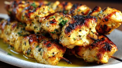 Grilled chicken skewers close-up