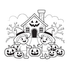Fototapeta premium Bold and Easy Cozy Halloween Coloring Pages, Vector Illustration, Black and White, Halloween, Coloring Pages, Bold and Easy Halloween Printable, Halloween holiday, Cozy Halloween Coloring Page,