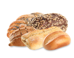 assorted breads on transparent background. close-up