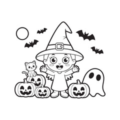 Bold and Easy Cozy Halloween Coloring Pages, Vector Illustration, Black and White, Halloween, Coloring Pages, Bold and Easy Halloween Printable, Halloween holiday, Cozy Halloween Coloring Page,