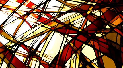 Fototapeta premium Abstract Red Gold Stained Glass Window Design