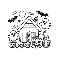 Bold and Easy Cozy Halloween Coloring Pages, Vector Illustration, Black and White, Halloween, Coloring Pages, Bold and Easy Halloween Printable, Halloween holiday, Cozy Halloween Coloring Page,