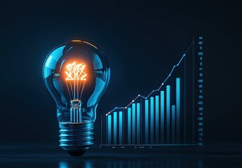 A light bulb glowing with an upward-trending graph on the side, representing business growth and innovative ideas