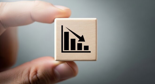 Downturn alert: Hand holds wooden block showing declining graph symbolizing financial loss and economic recession