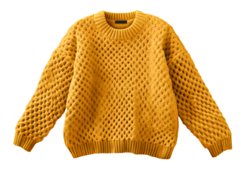 Sweater, yellow, flat lay isolated on a transparent background.