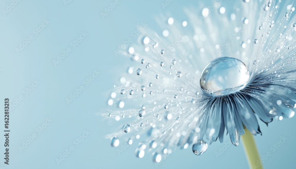 Aufkleber stunning macro image: large dew drop on dandelion featuring soft focus and sparkling water droplets 