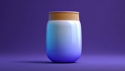 Smooth, light-blue, ceramic jar with wooden lid