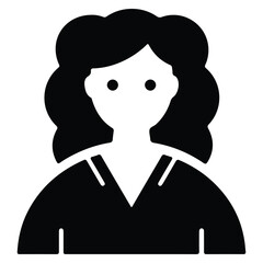 Woman icon with elegant dark hair and vneck clothing style representing professionalism and sophisticated appearance for various graphic design projects