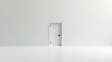White empty space with inaccessible door representing mental block and isolation