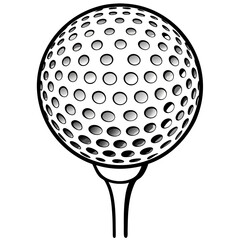 Golf ball on tee isolated on white background in black and white style