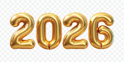realistic 3d 2026 text made with hellium balloon in different colour style isolated on transparent background