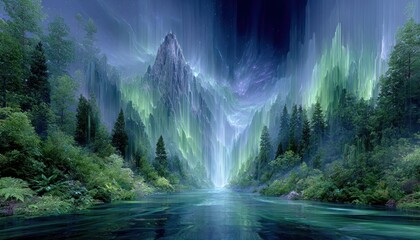 Misty mountain river valley