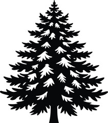 Majestic snow covered pine tree silhouette vector graphic
