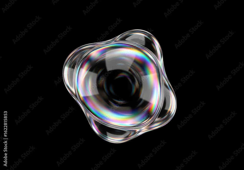 Poster iridescent glass orb with black background - abstract design element