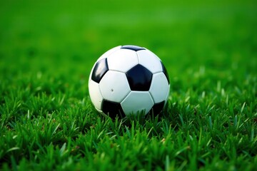 Obraz premium Green grass texture, soccer ball centered, ample copy space , image, pitch, overlay