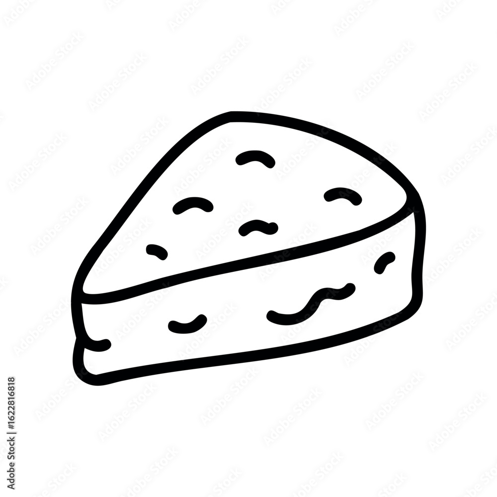 Poster illustration of a slice of cheese with holes in line art style – stock vector icon in line style