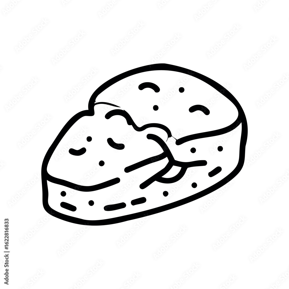 Poster outline drawing of a simple bread slice with texture details – stock vector icon in line style