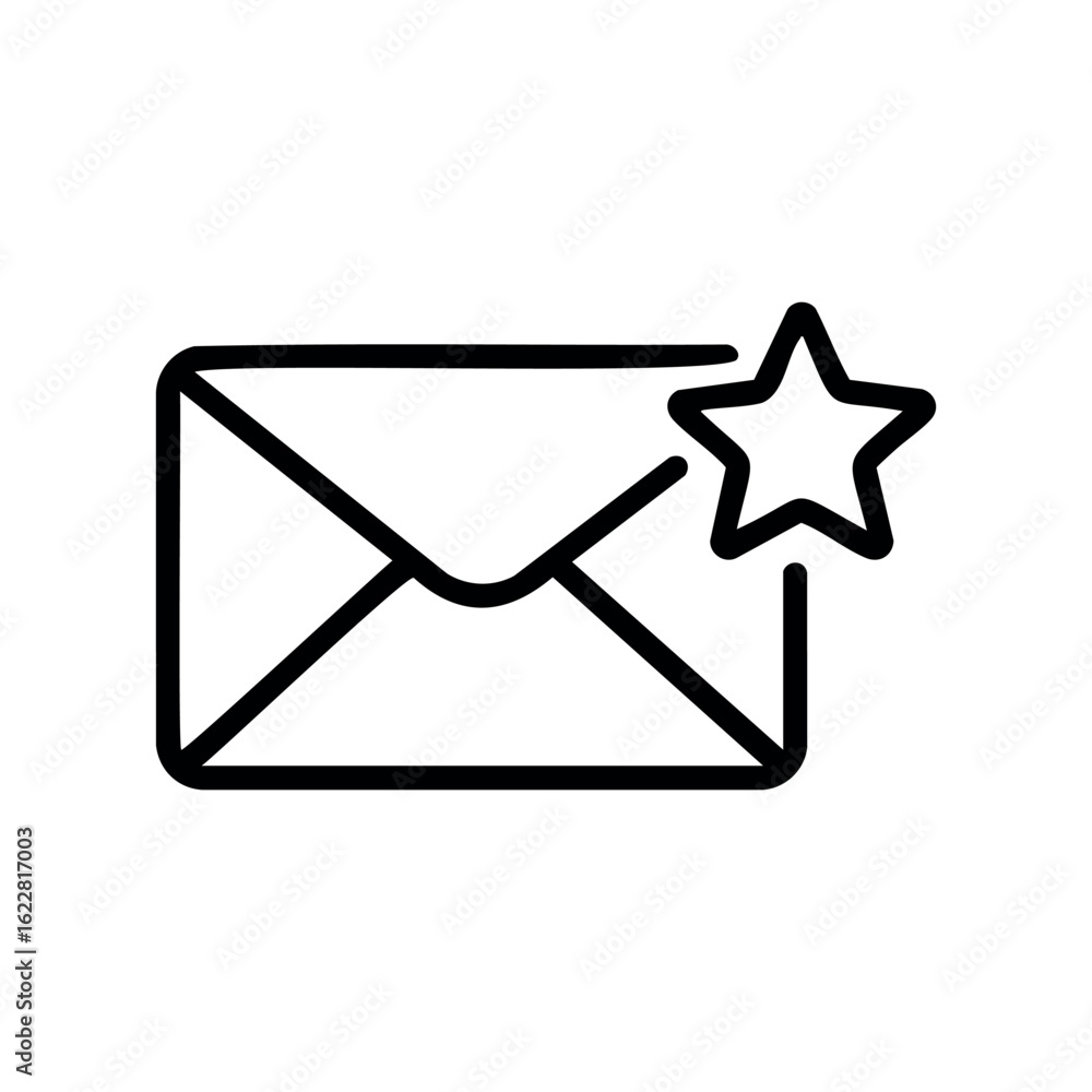 Poster envelope with star icon symbolizing important mail or notification – stock vector icon in line style