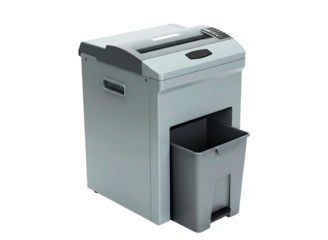 Black paper shredder with shredded paper coming out isolated on transparent background