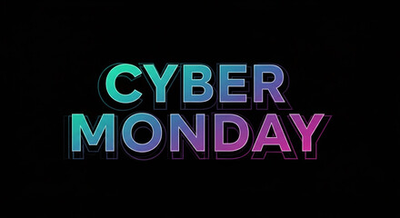 Cyber Monday text banner design with gradient teal, purple lettering on black background Free space for text or advertisement