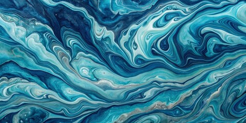 Obraz premium Abstract Swirling Ocean Depths A mesmerizing blend of teal, blue, and silver hues creating a captivating fluid art design.